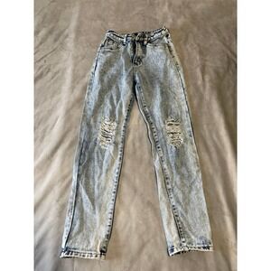 RT High Rise Mom Jeans Light Acid Wash Distressed Blue Denim Size 28/4